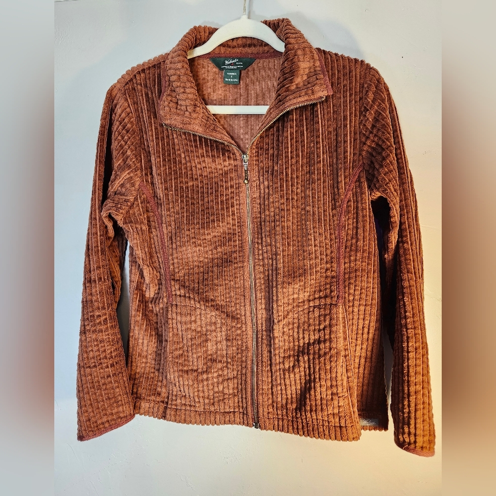 Woolrich 100% Cotton Corded Teddy Jacket in Rust Brown Sz S